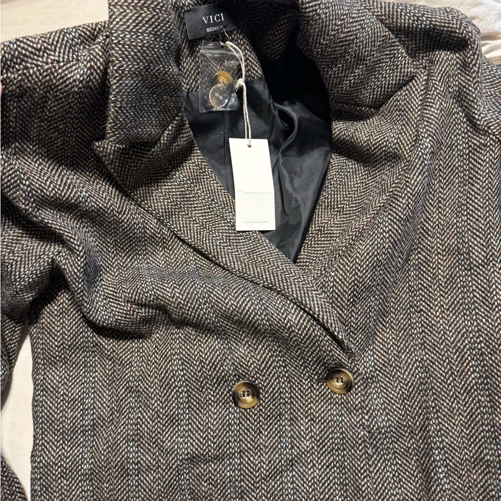 Vici On the Road Herringbone Print Trench Coat - Picture 3 of 4